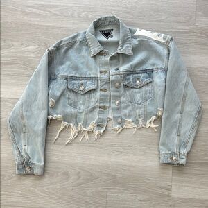 Guess Cropped Distressed Denim Jacket